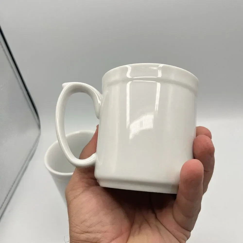 (2) William Sonoma Pantry Essentials White Coffee/Tea Mugs/Cups 3.75” 10 OZ